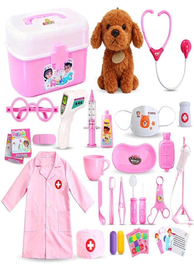 LOUVPY Girl Toys Doctor Kit for Toddlers 3-5 with Plush Dog, 39 PCS Kids Vet Play Set with Heartbeat Sound Stethoscope & Dress Up Toddler Doctor Costume & Hat, Pretend Play Pet Vet Toy for Girls Gifts - Image 1